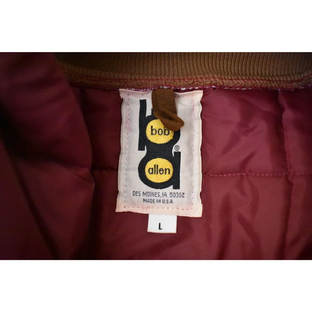 Vintage Men's Bob Allen Burgundy Puffer Hunting Jacket Suede Patches L - Picture 7 of 10